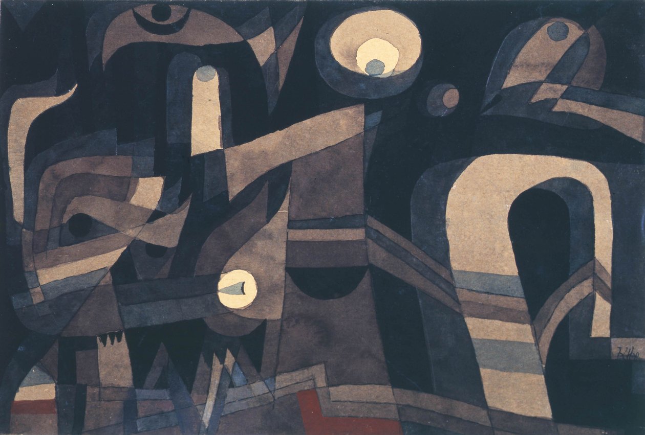 På natten Grönindisk röd, dyster, 1921. av Paul Klee