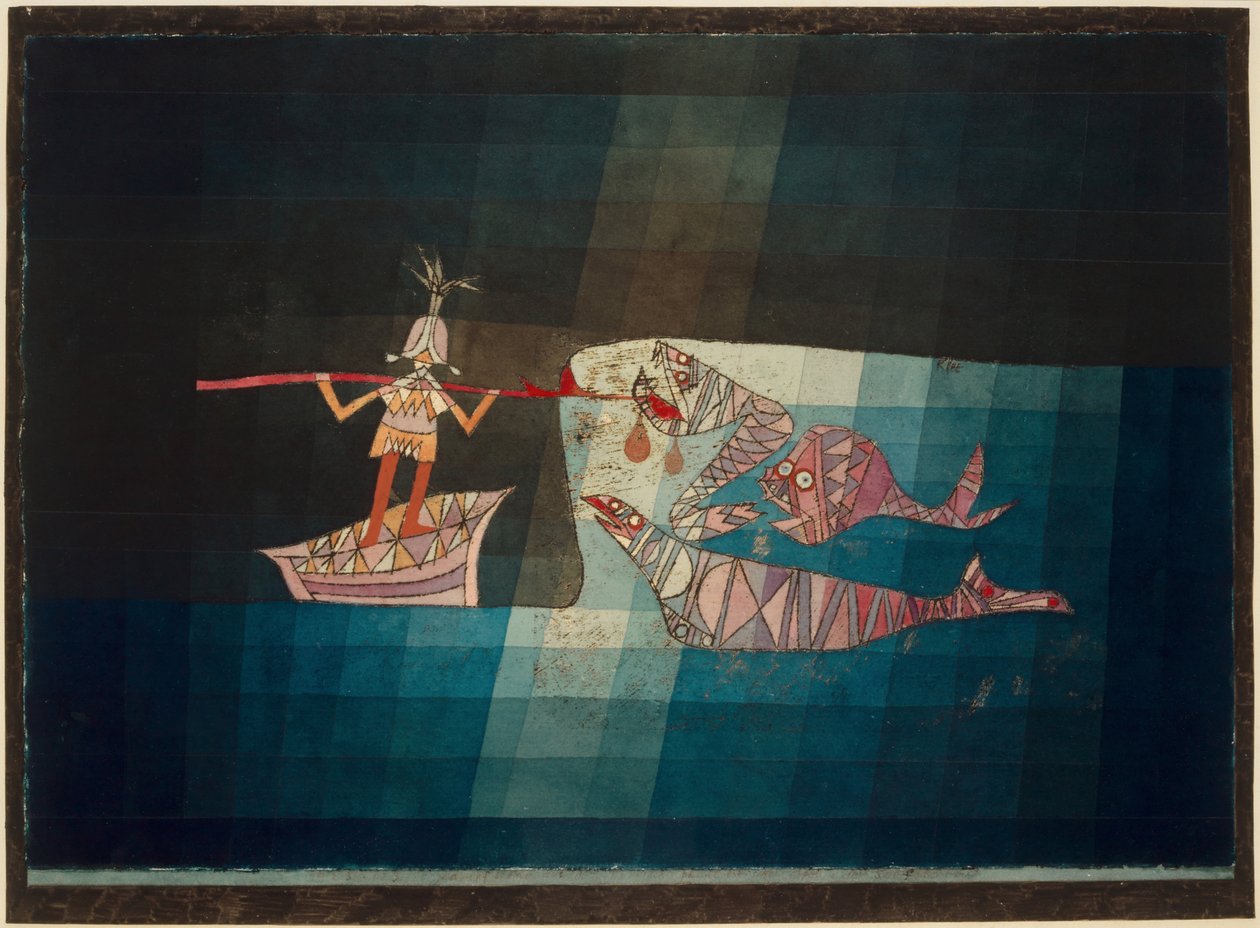 Stridsscen från den komiska fantastiska Operan The Seafarer, 1923. av Paul Klee