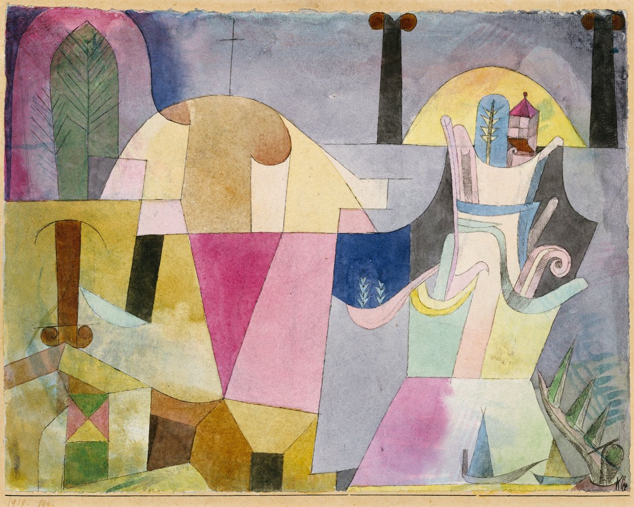 Svarta kolumner i ett landskap av Paul Klee