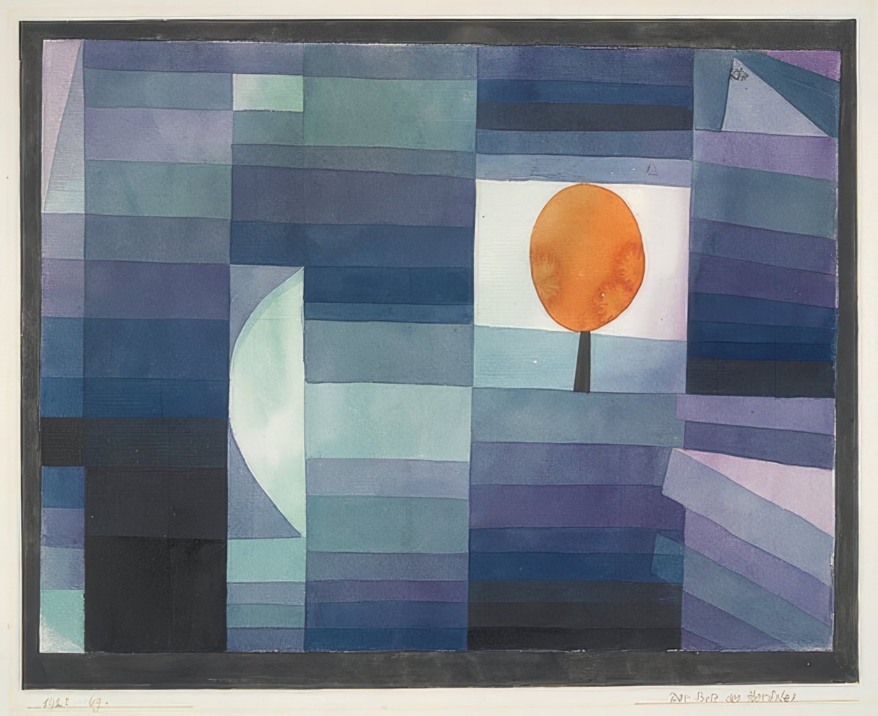 Höstens budbärare (grön/lila gradering med orange accent). 1922 av Paul Klee