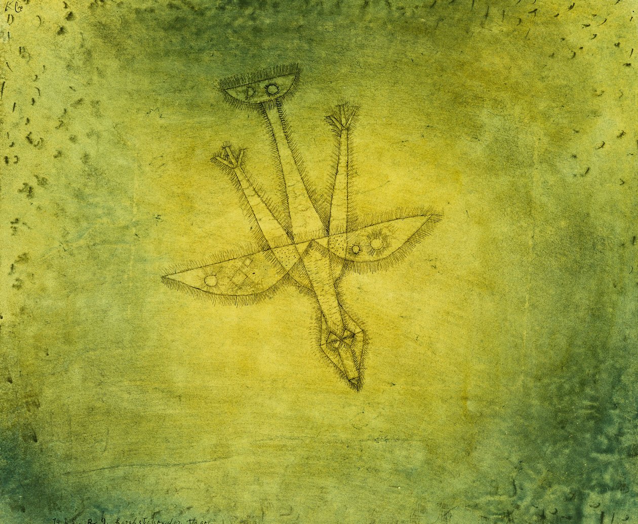 Ned den mer oroande fågeln; Herabstossender Vogel av Paul Klee