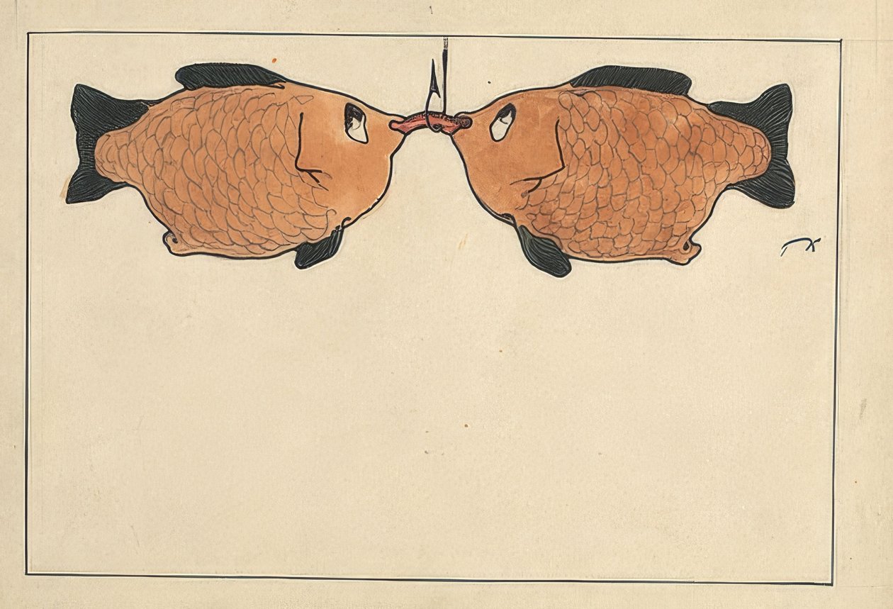 Utan titel (två fiskar, en fiskkrok, en mask). 1901 av Paul Klee