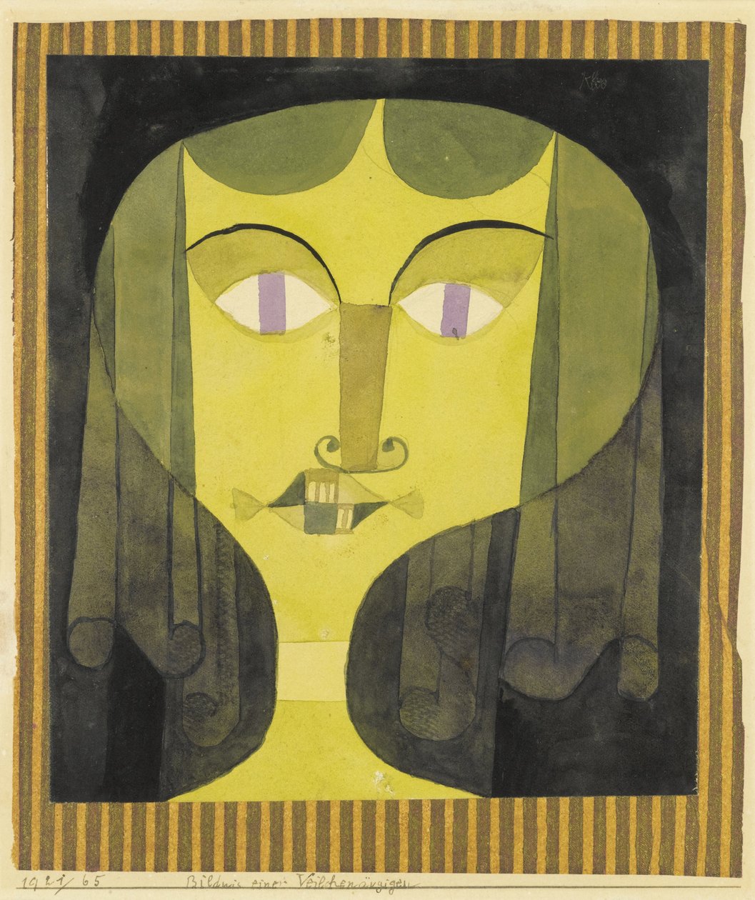 ""Porträtt av en violögd kvinna"" (Porträtt av en violögd kvinna) Akvarell av Paul Klee (1879-1940) - 1921 - Storlek 22,1x19 cm Privat samling av Paul Klee