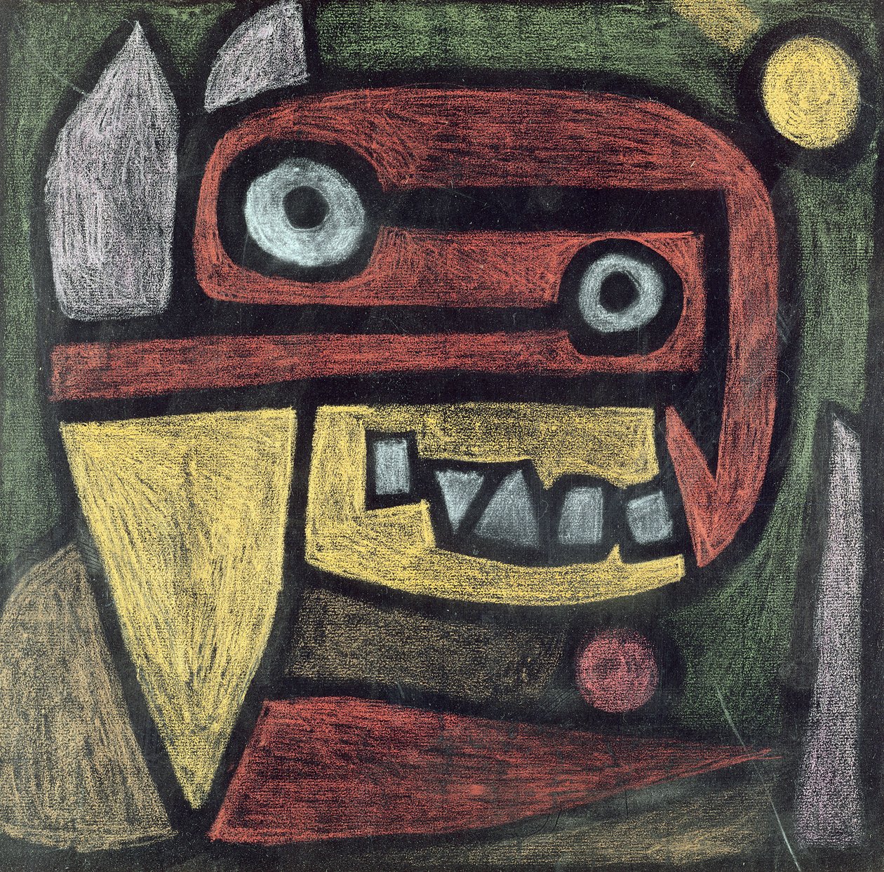 Utan titel (Mask: vilda djur) c.1939 (färgpenna & färgad pasta på papper) av Paul Klee