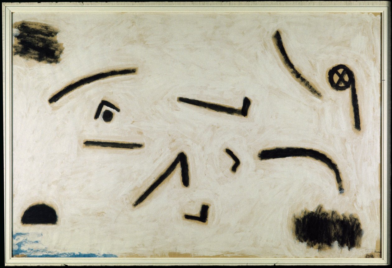 Utan titel (skyltar på svart bakgrund), C.1940 (färg och lim på papper) av Paul Klee