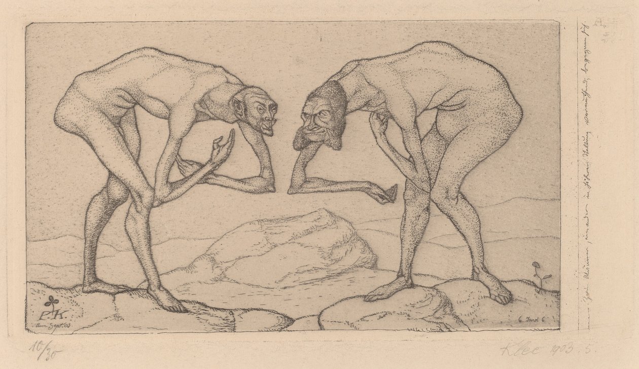 Två män, som tror att varandra har en högre rang, möts (Two Men Meet, Every Believing the Other to Be of Higher Rank av Paul Klee