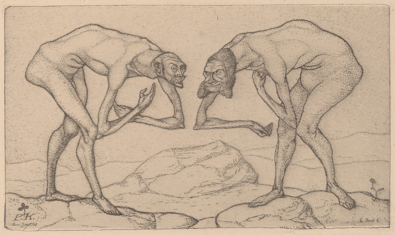 Två män, som antar att varandra har en högre position, möter Two Men Meet..., 1903. av Paul Klee