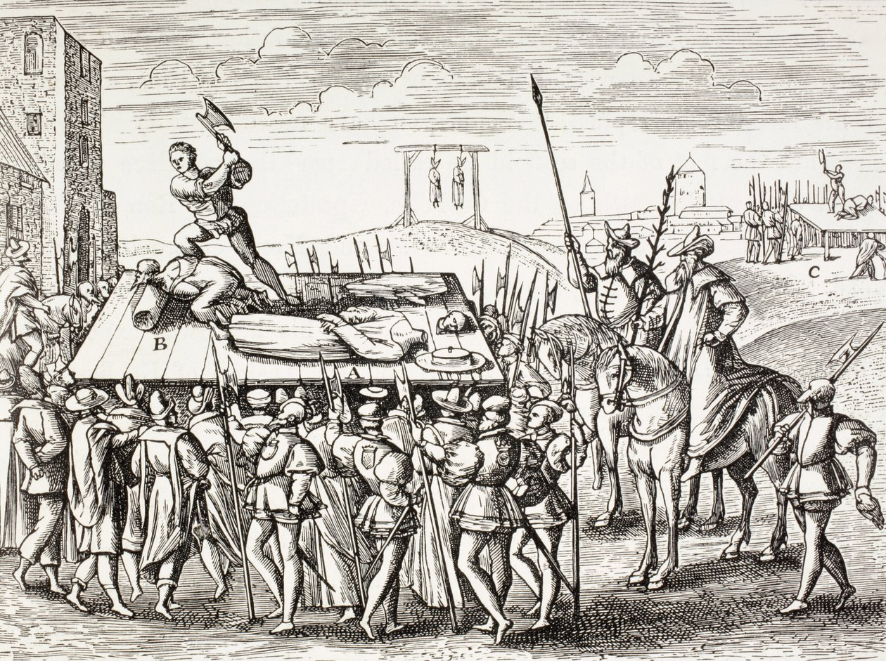 1500-talspropaganda som illustrerar straff som kung Henry Viii utdömde mot engelska katoliker. av Paul Lacroix