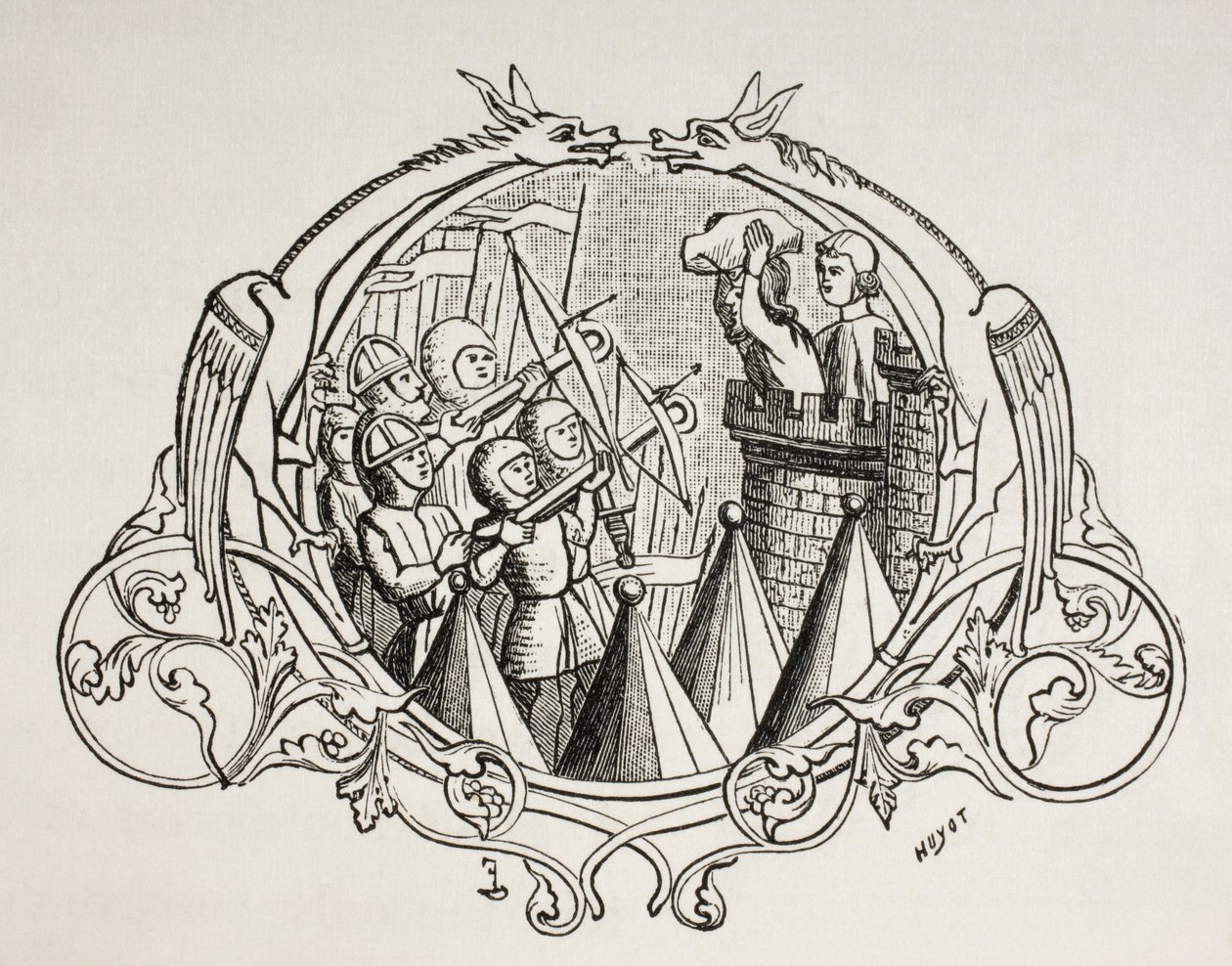 Anfall mot en befäst plats, efter en miniatyr från 1200-talet. av Paul Lacroix