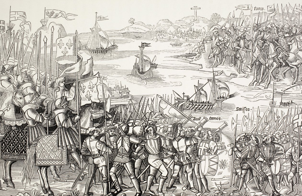 Korsfarare landstiger i Damietta, Egypten, år 1249 under det sjunde korståget. av Paul Lacroix