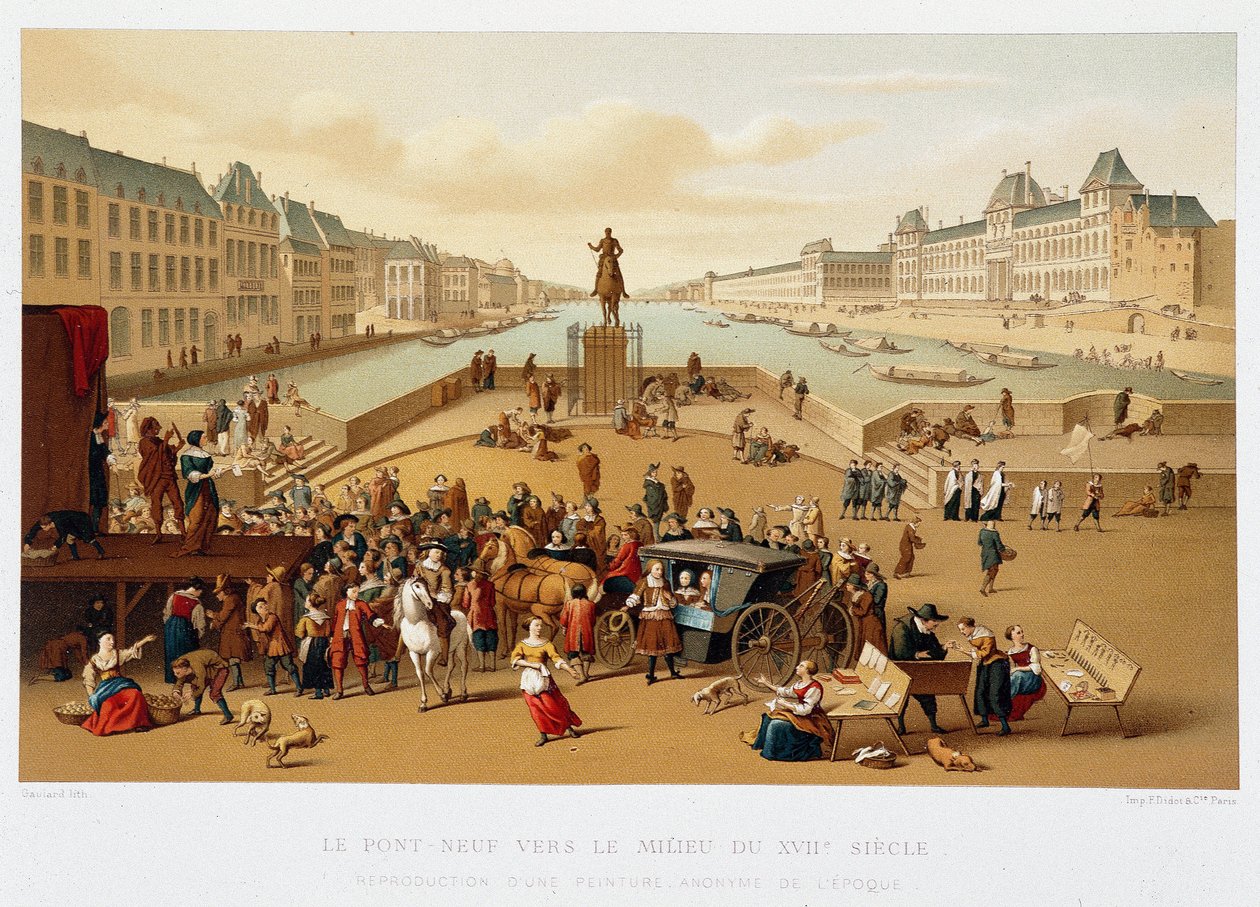 Le Pont Neuf mot mitten av 1600-talet, "" 1600-talet - Institutioner: bruk och kostymer, Frankrike 1590-1700" av Paul Lacroix av Paul Lacroix
