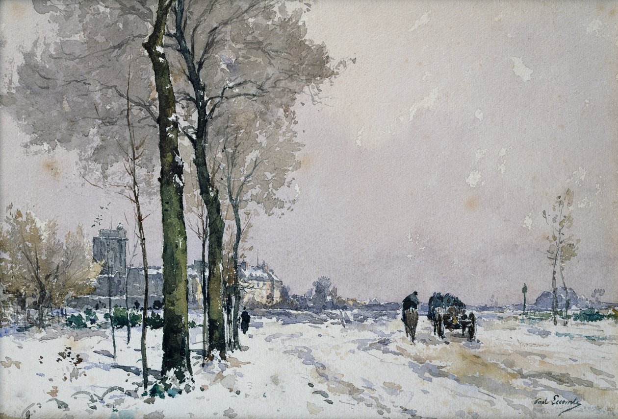 The Outskirts of a Town, Winter (olja på duk) av Paul Lecomte