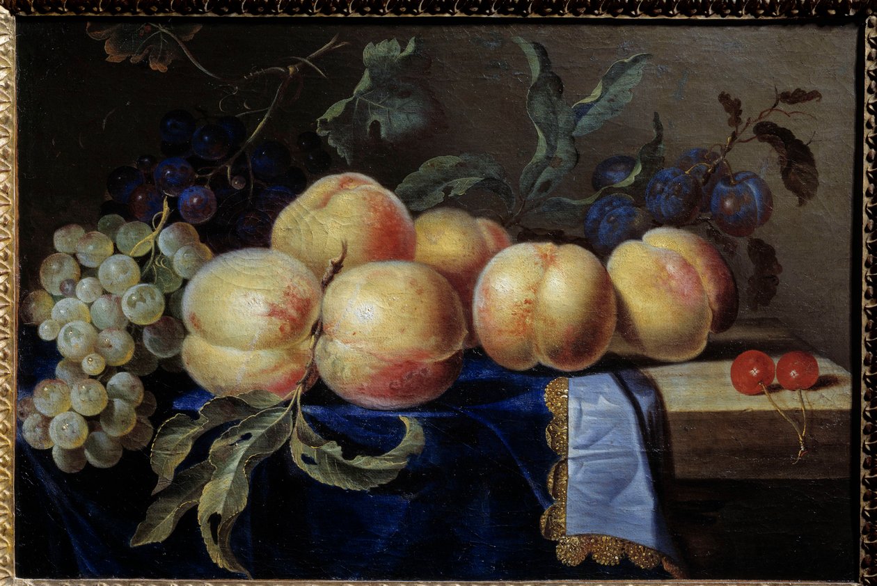 Stilleben, Peches. Målning av Paul Liegeois (1600-talet) Sön. 0,31x0,47 m Rouen, musee des Beaux Arts av Paul Liegeois