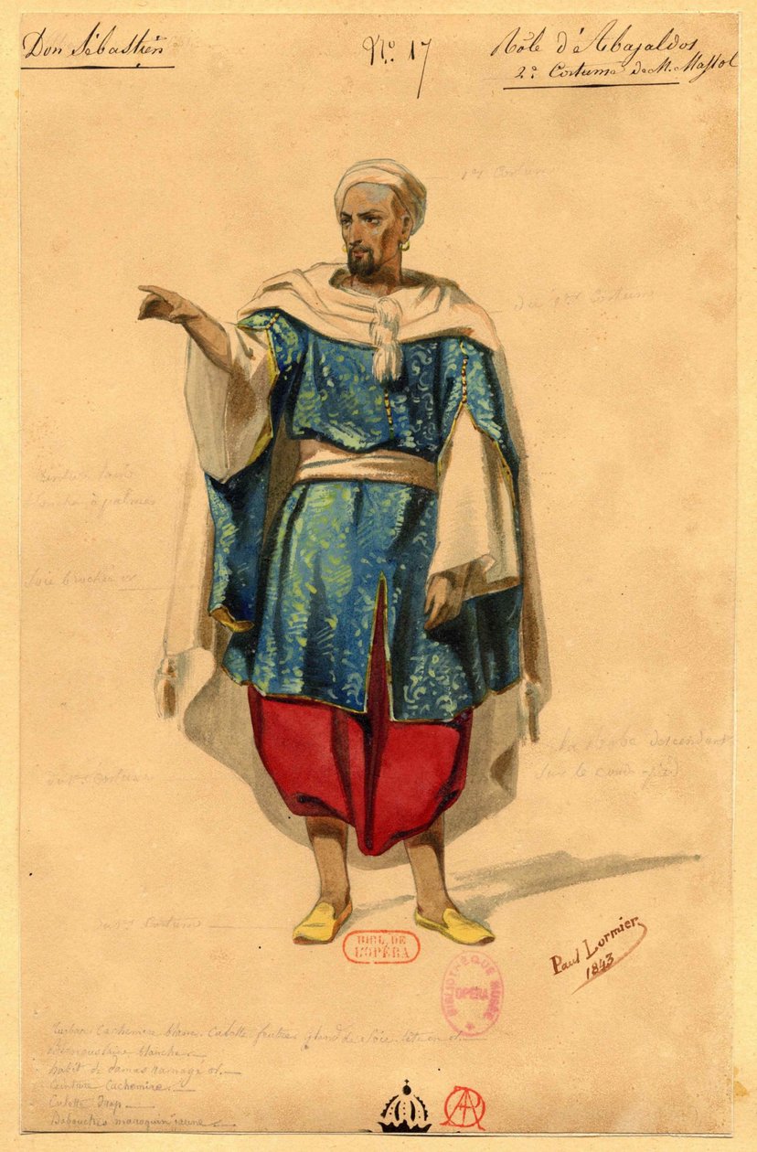 Abayaldos. Kostymdesign för operan Dom Sébastien, Roi de Portugal, 1843. av Paul Lormier