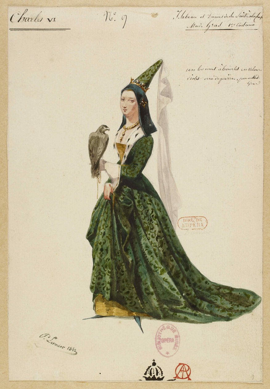 Isabella av Bayern. Kostymdesign för operan Charles VI av Fromental Halévy, 1843. av Paul Lormier