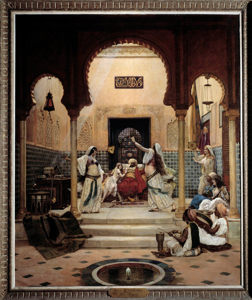 De östliga dansarna (magen) i ett harem som distraherar en pasha. Målning av Paul Bouchard (1853-1937) 1893 Sön. 1,6x1,3 m Paris, musee d