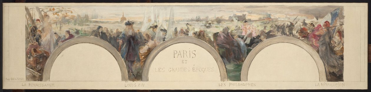 Skiss till entréhallen i Hôtel de ville de Paris: Paris och de stora epokerna av Paul Louis Delance