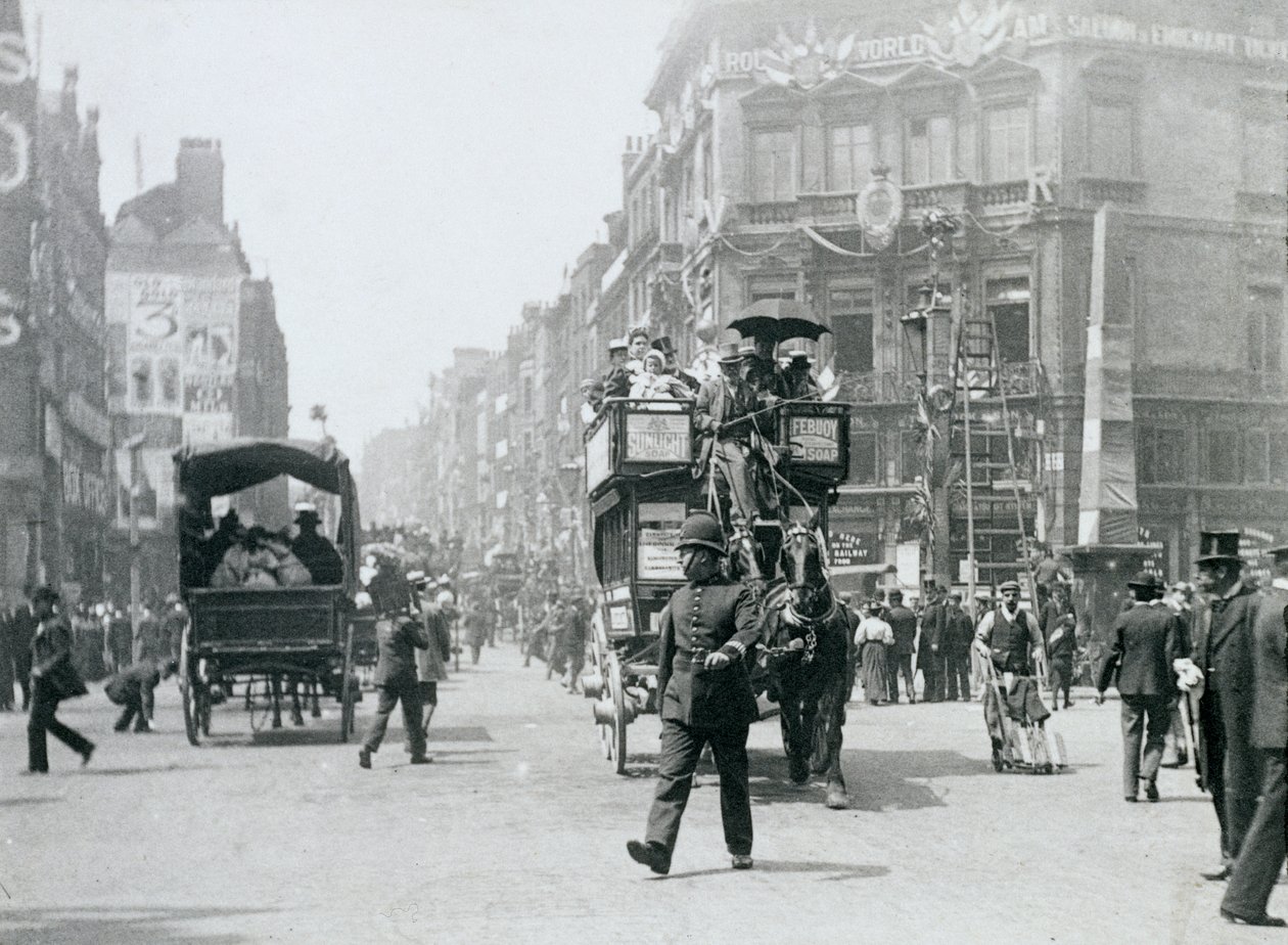 Ludgate Circus, London, förberedde sig för drottning Victorias diamantjubileum, 1897 av Paul Martin