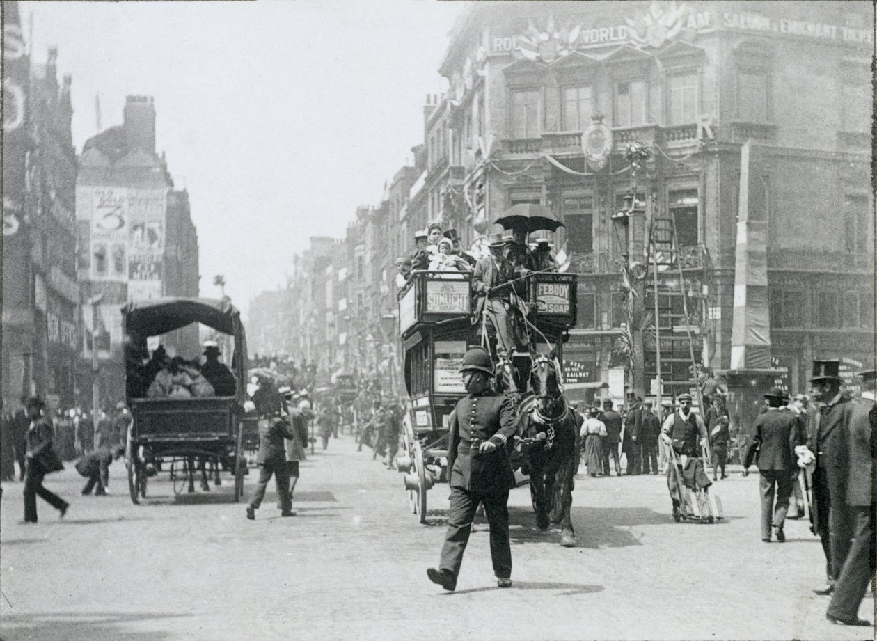 Ludgate Circus, London, förberedde sig för drottningens jubileum, 1897 av Paul Martin