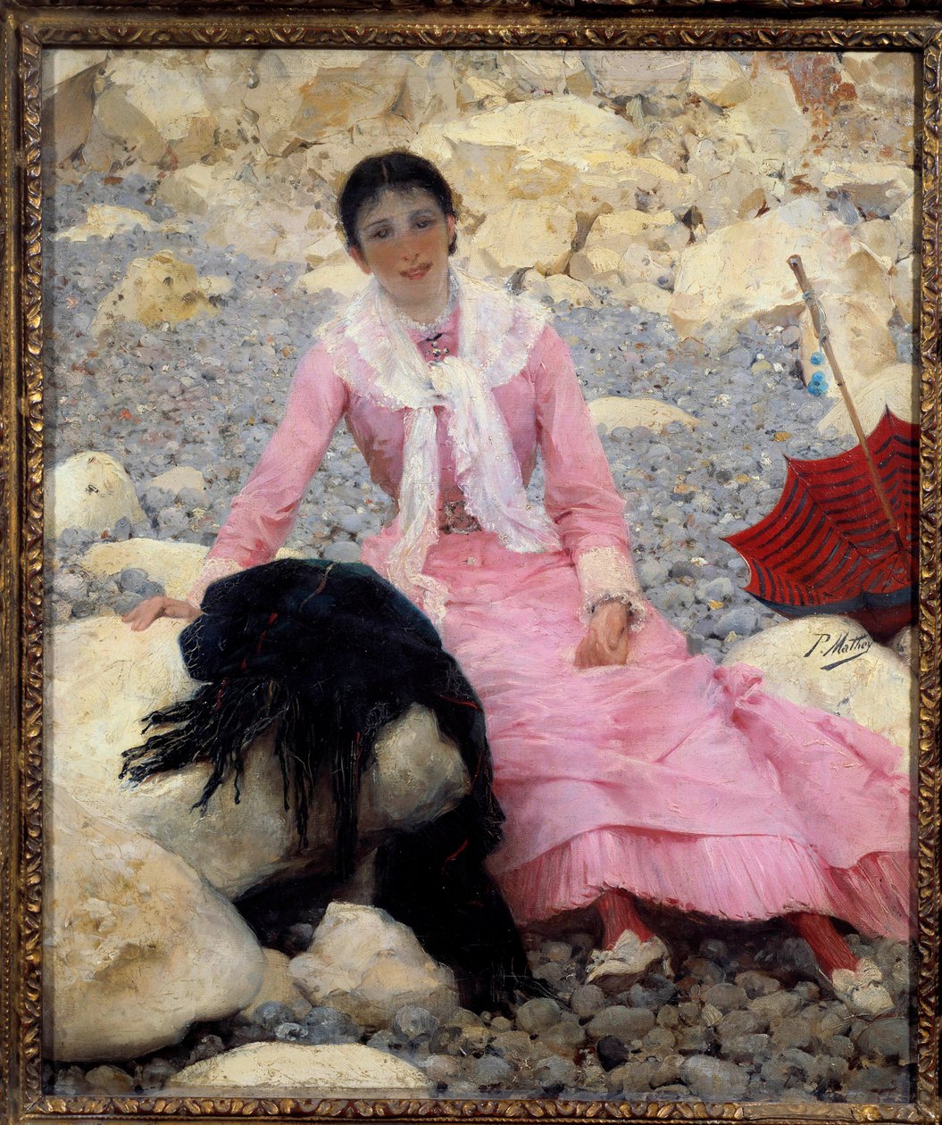 Porträtt av Fernande Mathey (1857-1941) på stranden Målning av Paul Mathey (1844-1929) 1800-talet sön. 0,55x0,46 m Paris, musee d