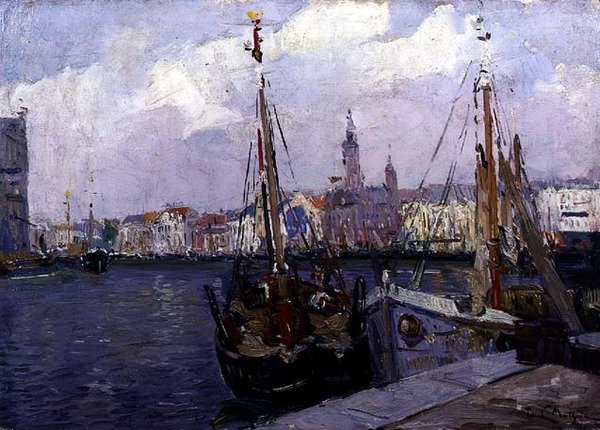 Hamnen i Oostende (olja ombord) av Paul Mathieu