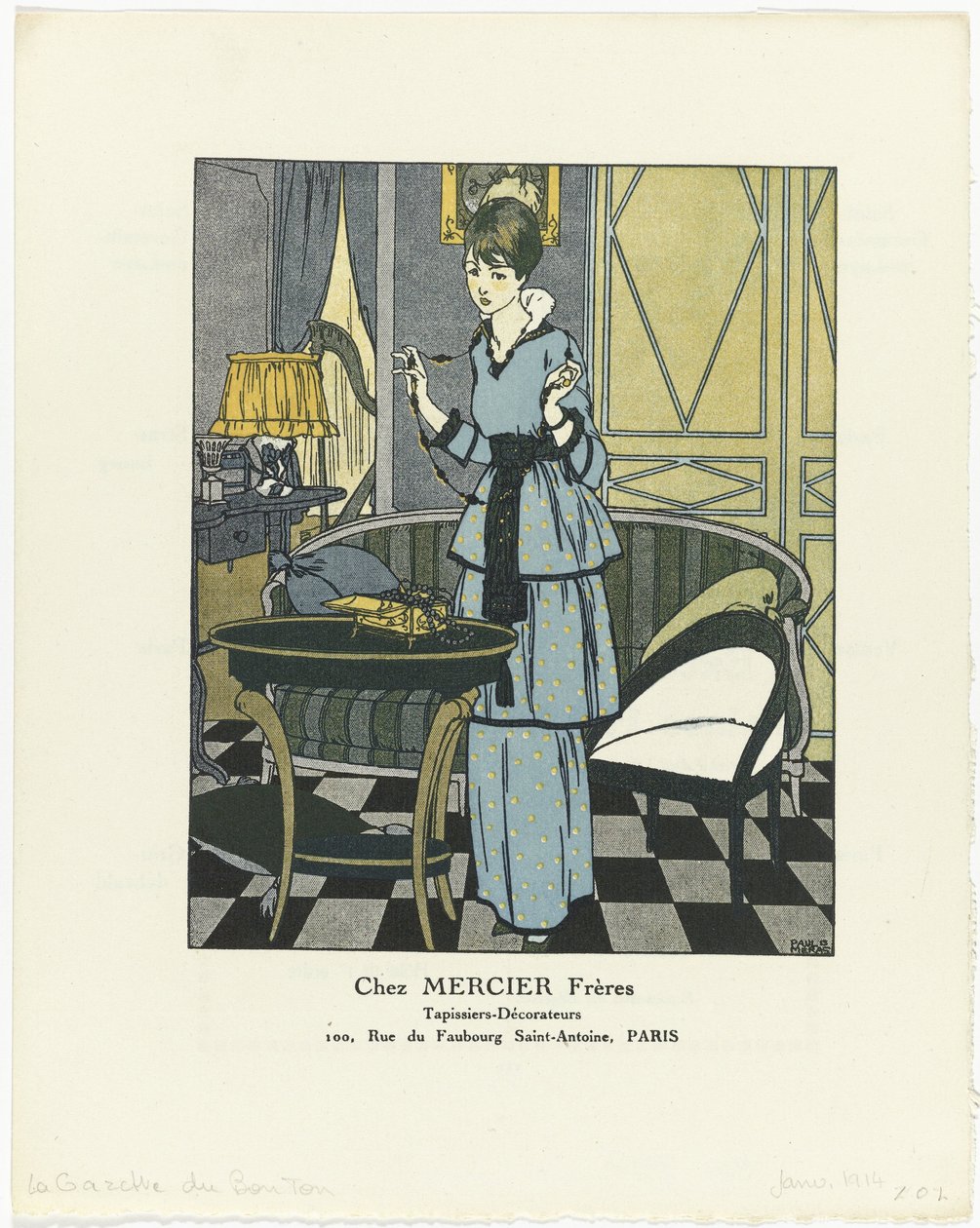 Gazette du Bon Ton, 1914 - Nr 1: Chez MERCIER Frères / Tapetserare - Dekoratörer (titel på objekt) av Paul Méras