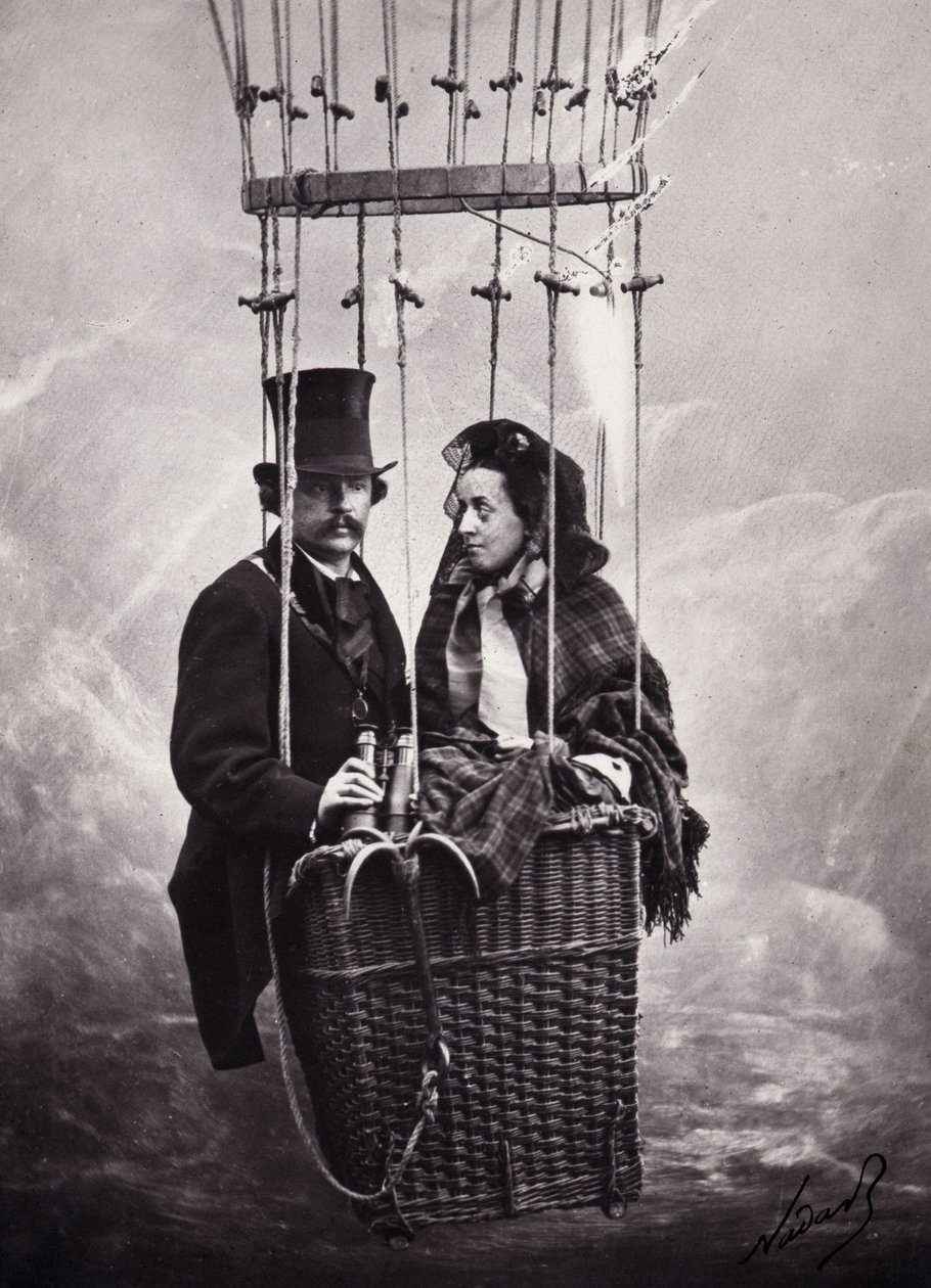 Paul Nadar och hans fru i ballongens korg (luftballong) (s/v foto) av Paul Nadar