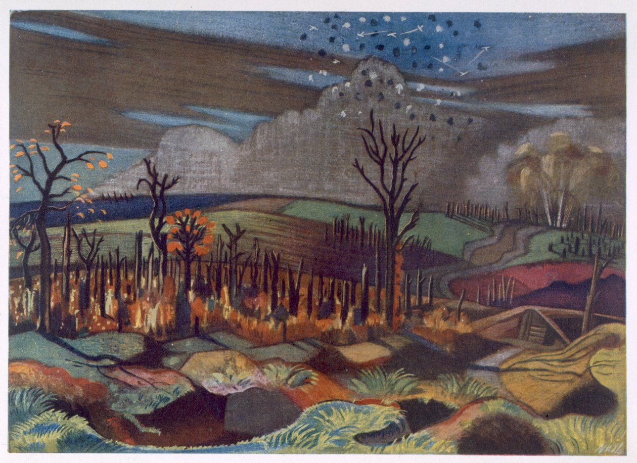Air Fight at Wytschaete, från brittiska artister vid fronten, fortsättning på västfronten, del tre, Paul Nash av Paul Nash