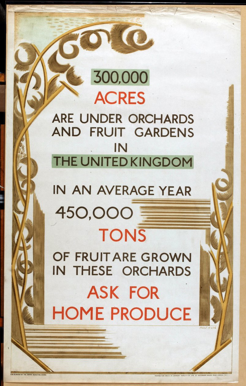 Home Produce, från serien "Home Gardens for Home Markets" (färg litho) av Paul Nash