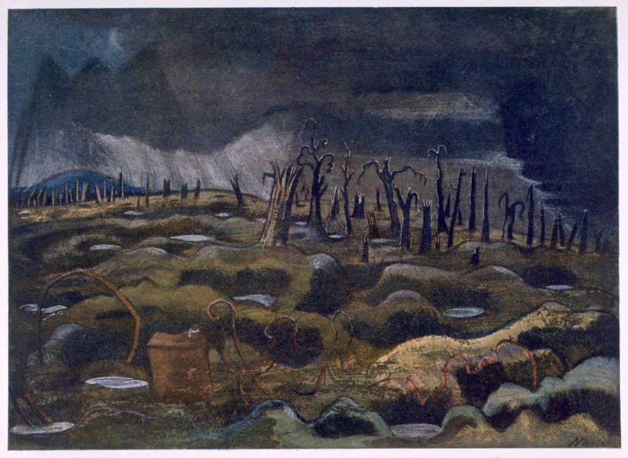 Nightfall, från British Artists at the Front, Fortsättning av västfronten, del tre, Paul Nash av Paul Nash