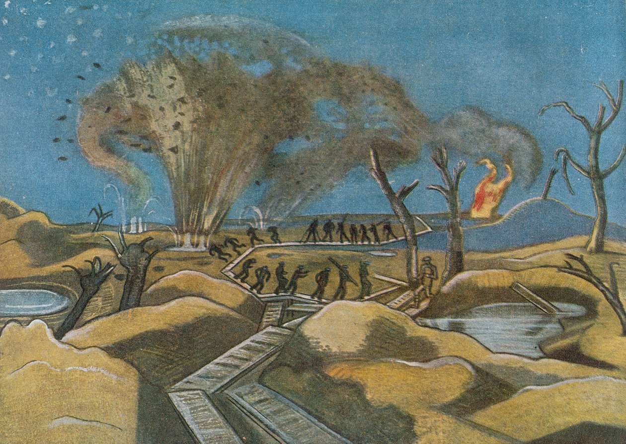 Shelling the Duckboards, från British Artists at the Front, fortsättning på västfronten av Paul Nash