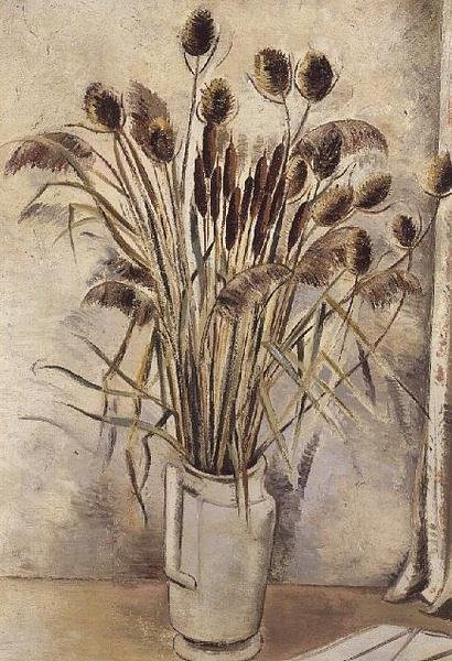 Stilleben med bullrushes i en vit kanna av Paul Nash