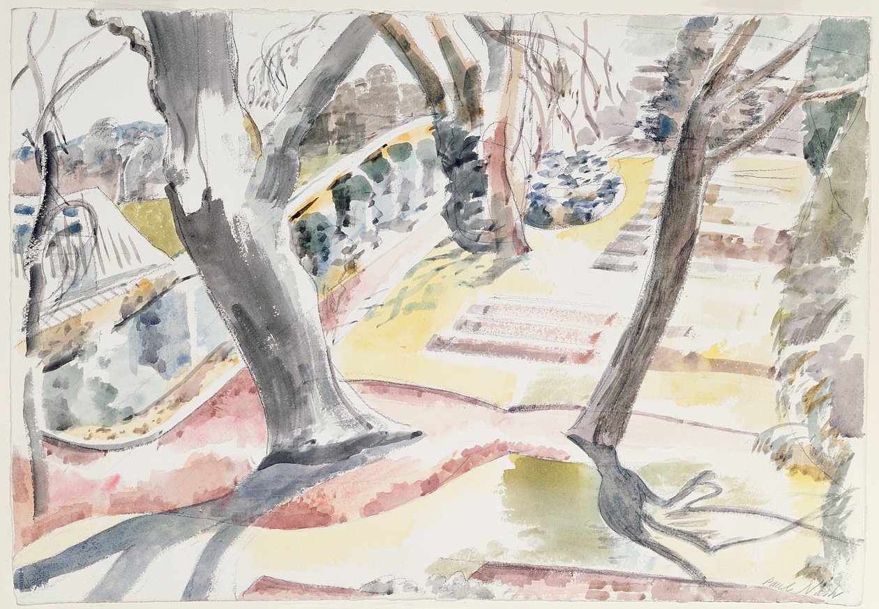 Trädgården (akvarell på papper) av Paul Nash