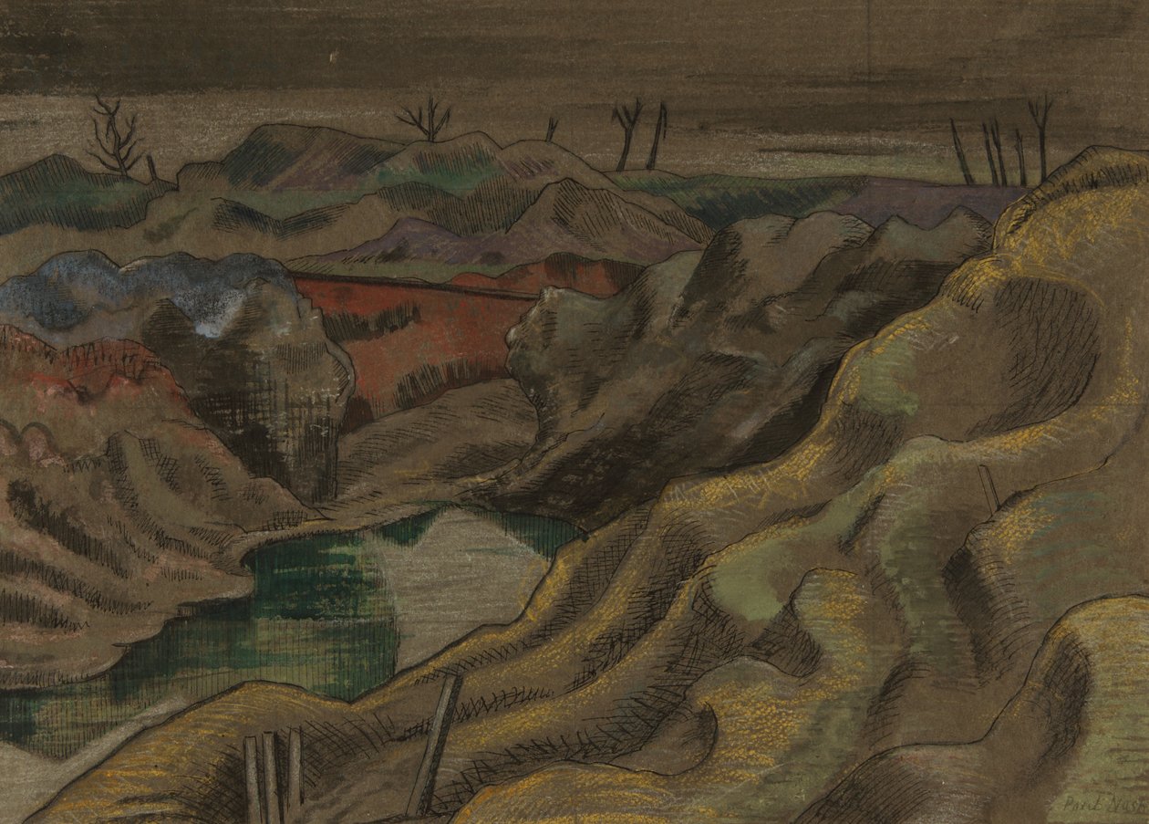 Landskapet: Hill 60, ca 1917 (bläck och akvarell på papper) av Paul Nash