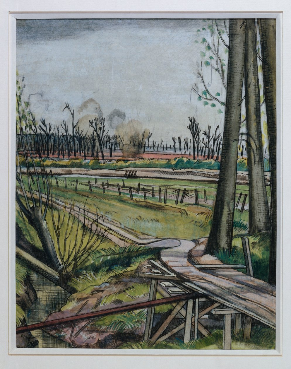 The Ridge, Wytschaete (akvarell, penna & svart bläck och färgad krita) av Paul Nash