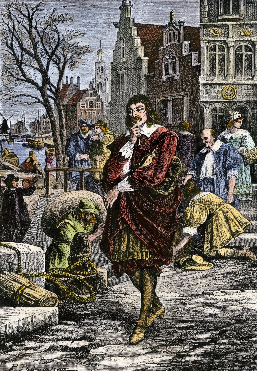 René Descartes på promenad genom Amsterdams gator av Paul Phillipoteaux