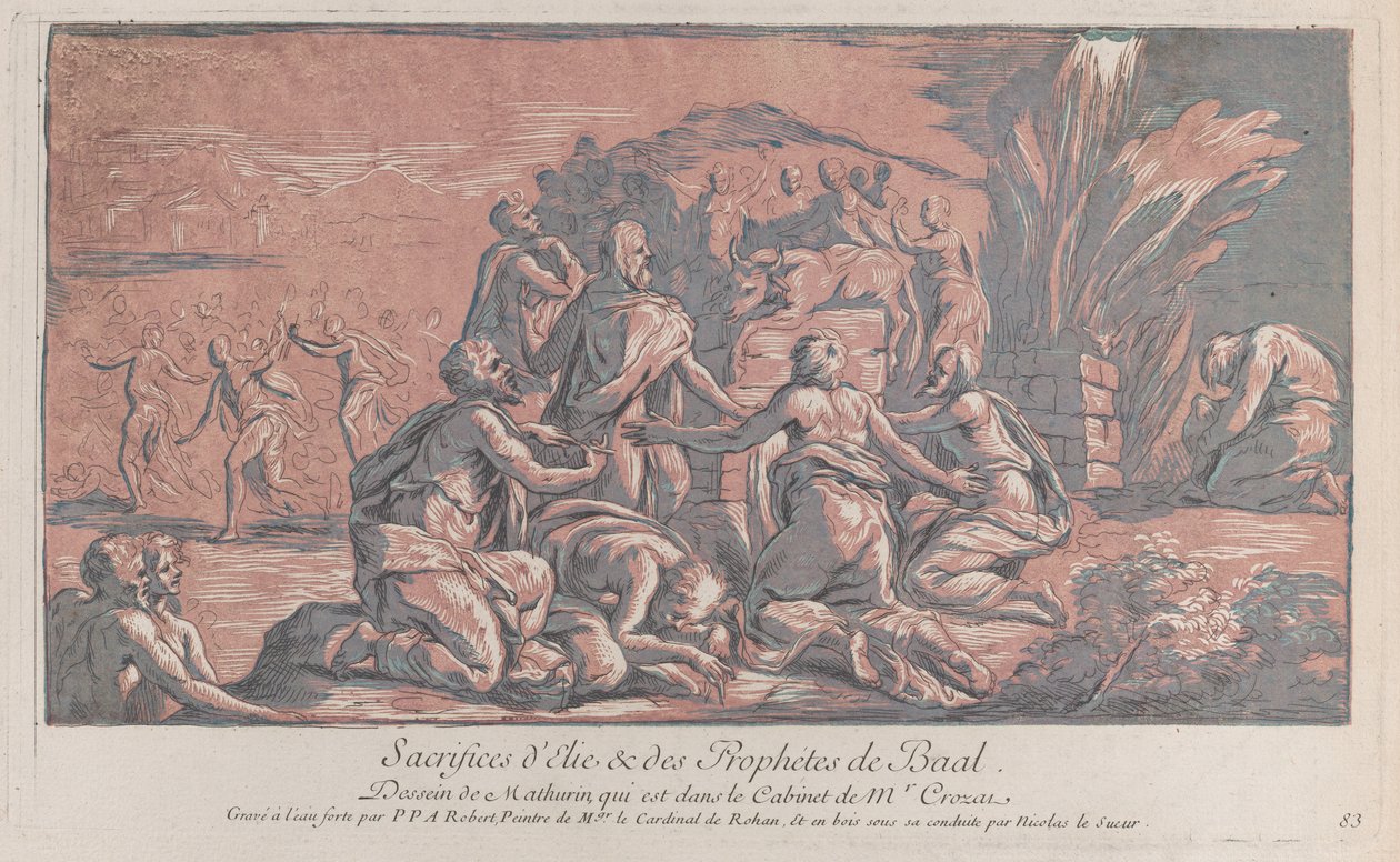 Elia utmanar profeten till ett offer, ca. 1729., ca. 1729. av Paul Ponce Antoine Robert