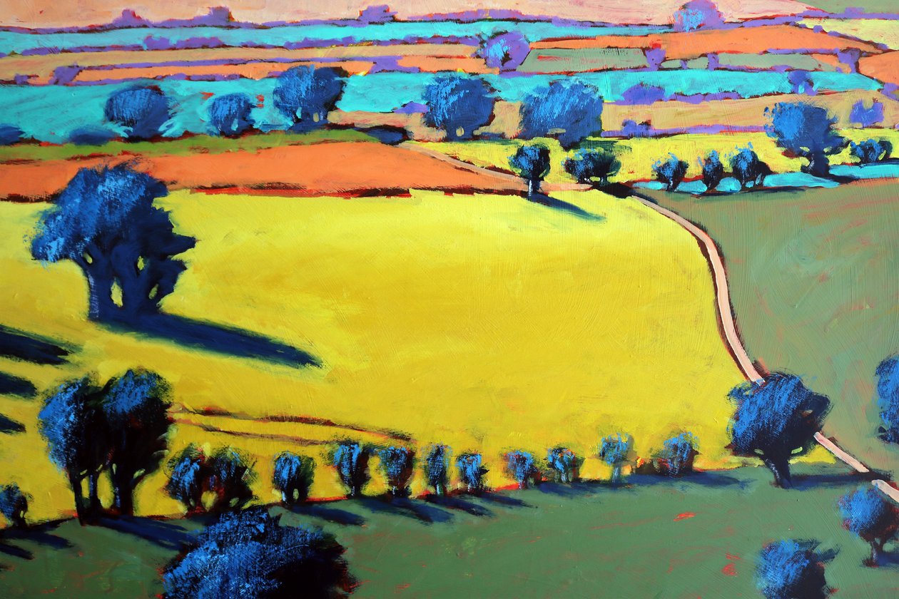 Cotswold Way närbild (akryl ombord) av Paul Powis