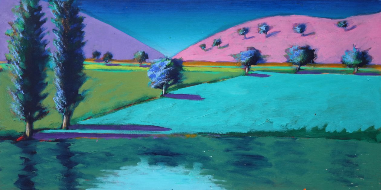 Lake Castlemorton, 2021 (akryl på kartong) av Paul Powis