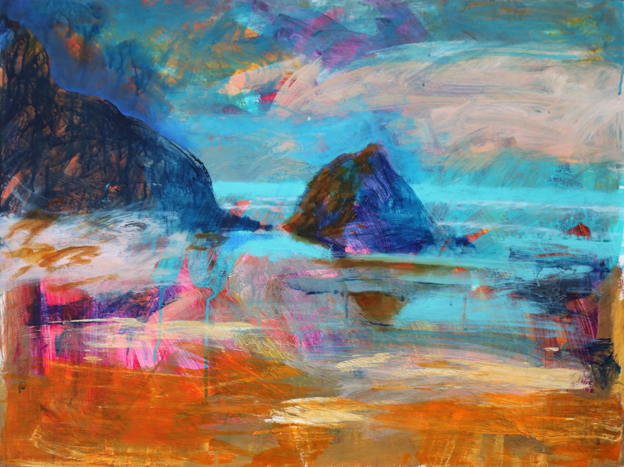 Pembroke Coast, 2021 (akryl på kartong) av Paul Powis