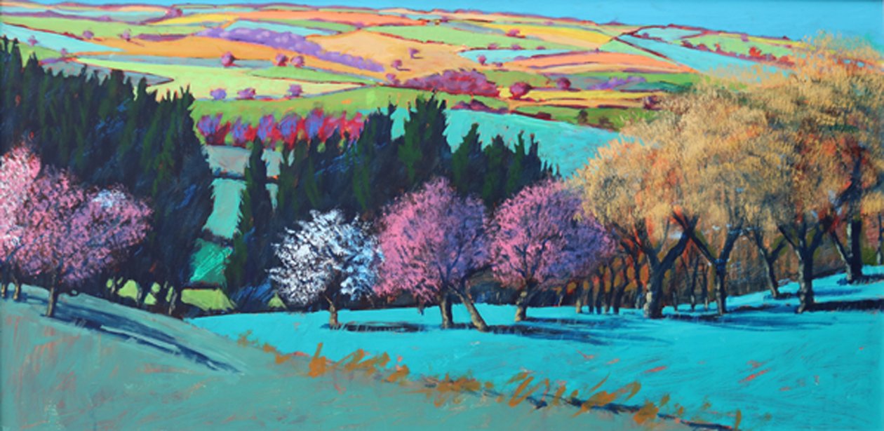Teme Valley April (akryl ombord) av Paul Powis