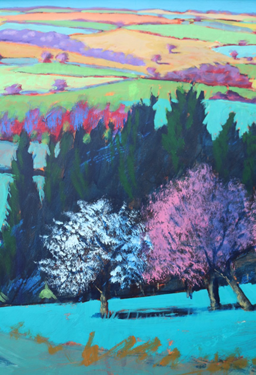 Teme Valley April närbild 1 (akryl ombord) av Paul Powis