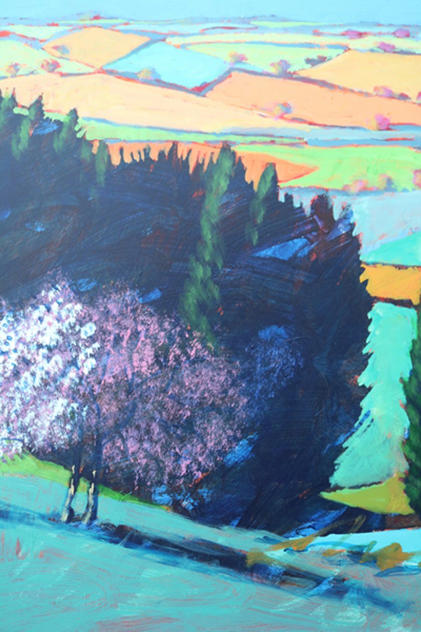 Teme Valley blossom close up 1 (akryl ombord) av Paul Powis