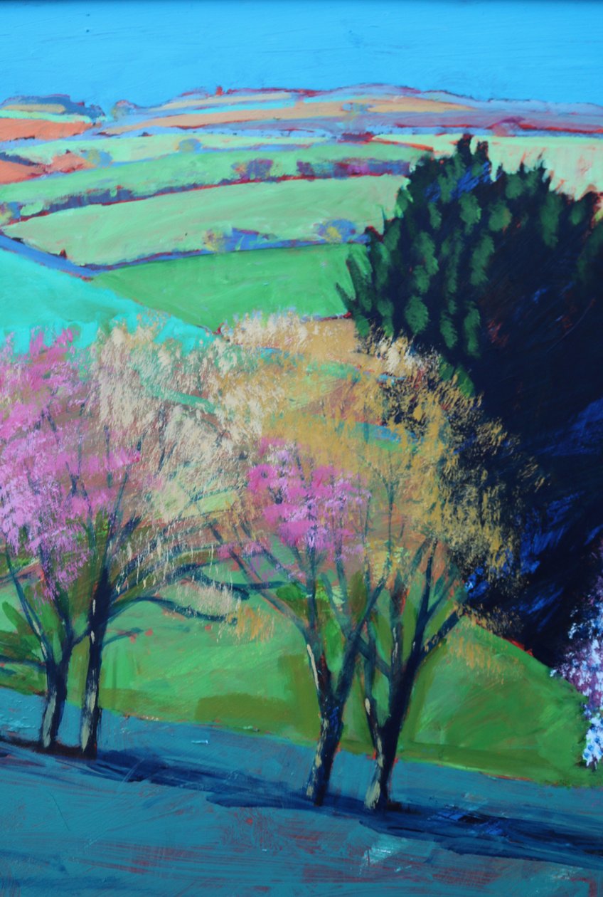 Teme Valley blossom close up 2 (akryl ombord) av Paul Powis