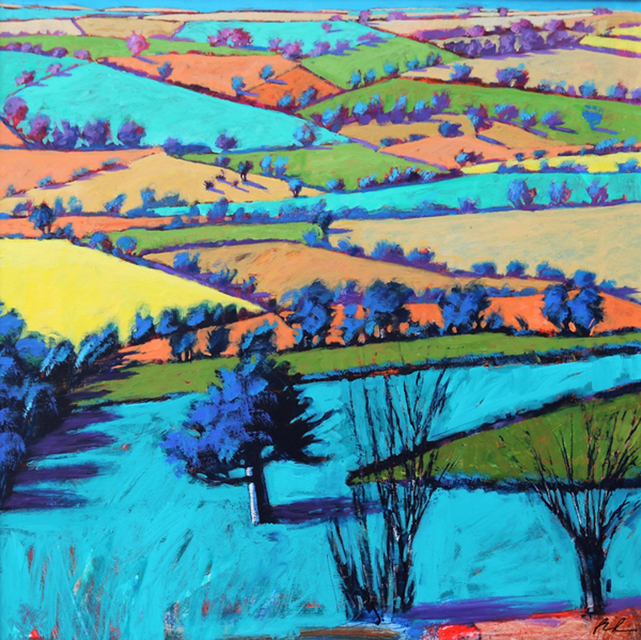 Teme Valley summer II (akryl ombord) av Paul Powis