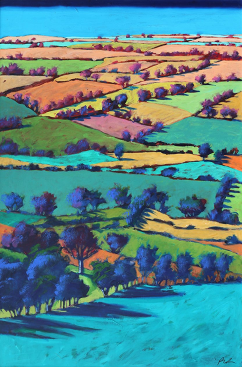 Teme Valley summer I (akryl ombord) av Paul Powis
