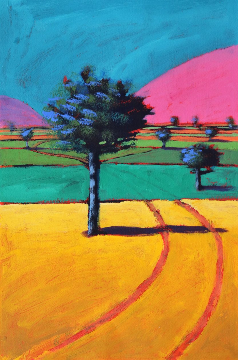 Towards Castlemorton, 2021 (akryl på papper) av Paul Powis