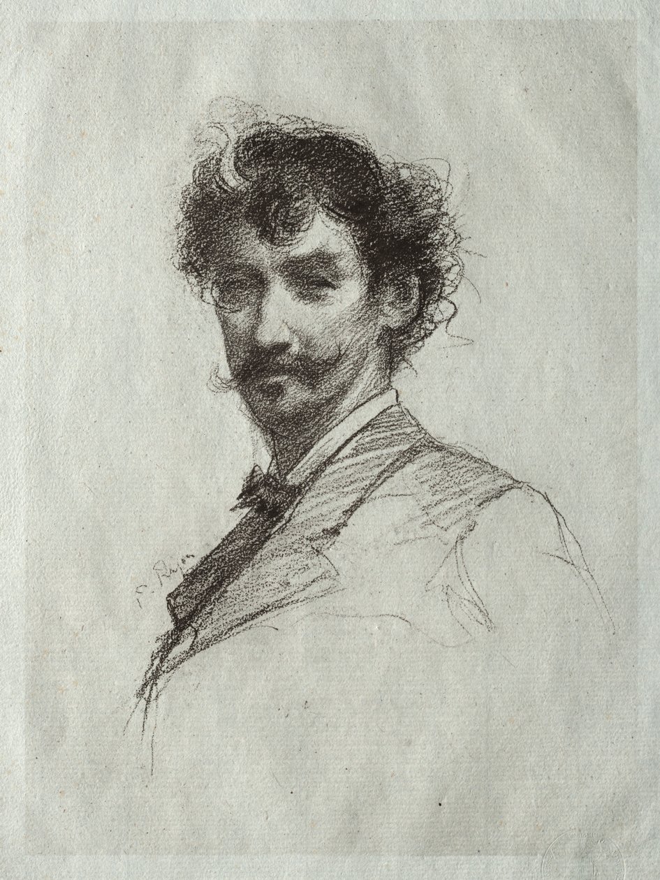 James McNeill Whistler med White Lock och Monocle. av Paul Rajon