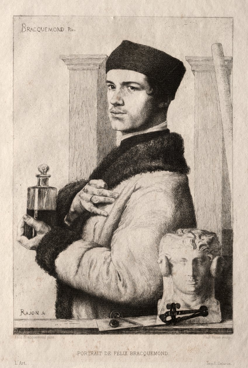 Porträtt av Félix Bracquemond 1852 av Paul Rajon