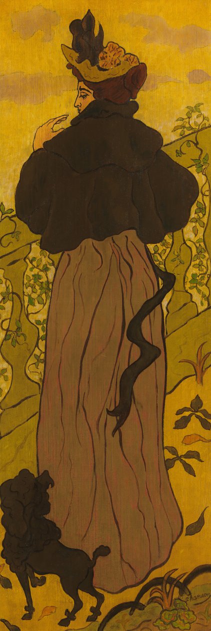 Kvinna som står bredvid en balustrad med en pudel, ca. 1895. av Paul Elie Ranson